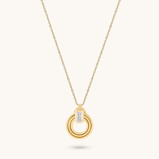 Emerald-Cut Moissanite Orbit Loop Necklace in Gold