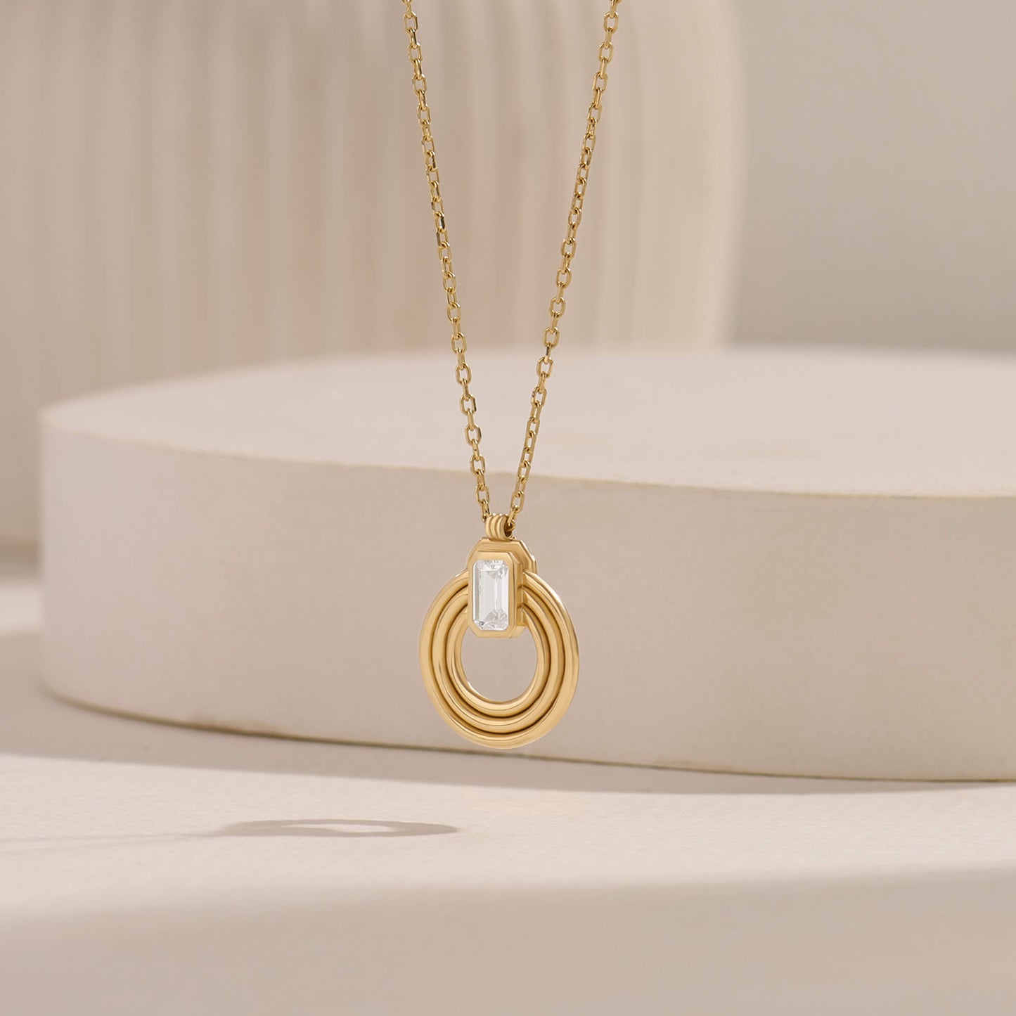 Emerald-Cut Moissanite Orbit Loop Necklace in Gold