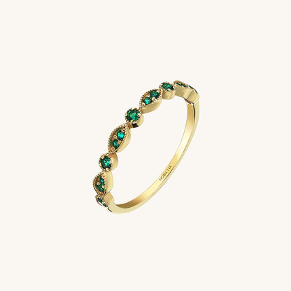 Emerald Art Deco Wedding Band Ring in Gold