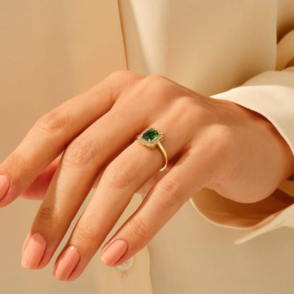Emerald Halo Engagement Ring in Gold