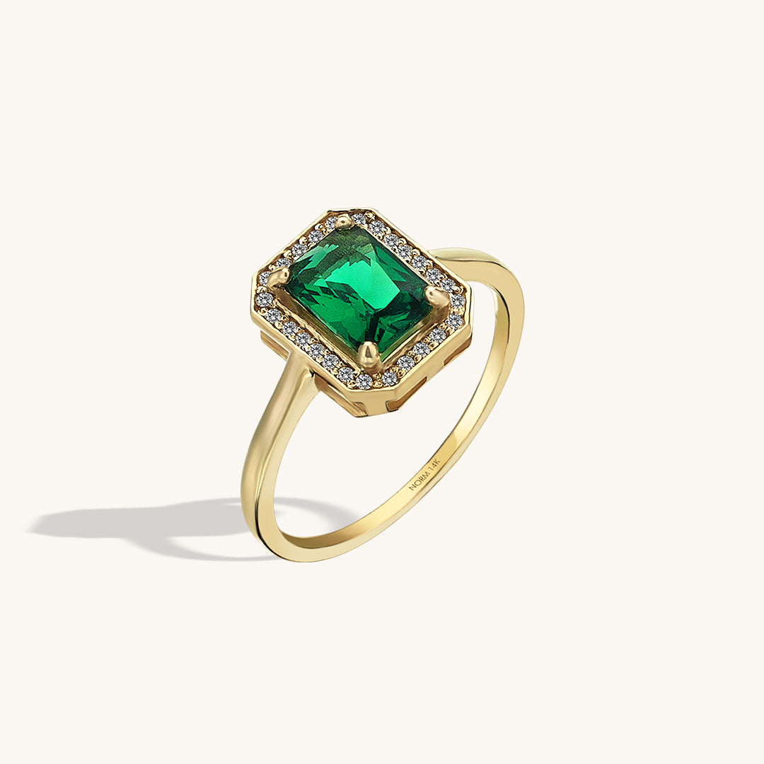 Emerald Halo Engagement Ring in Gold