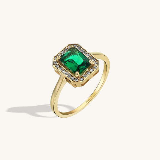 Emerald Halo Engagement Ring in Gold
