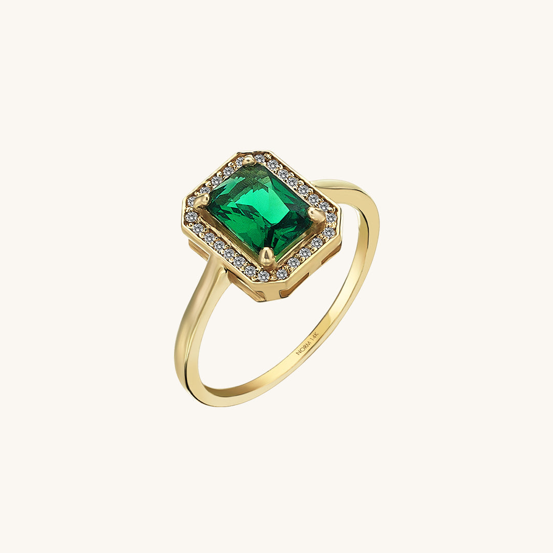 Emerald Halo Engagement Ring in Gold