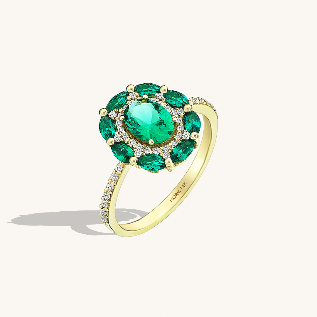 Emerald Floral Ring in Gold