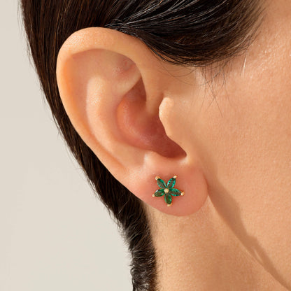 Emerald Flower Earrings in Gold