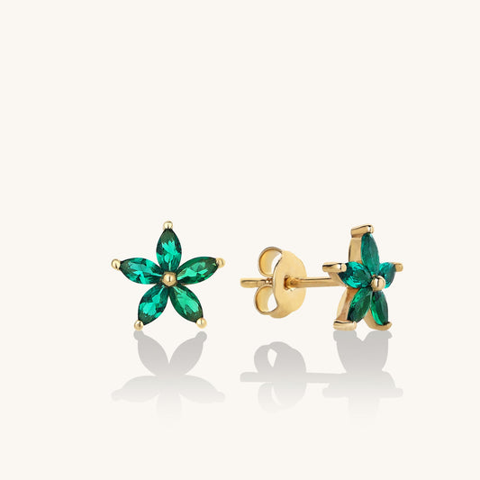 Emerald Flower Earrings in Gold