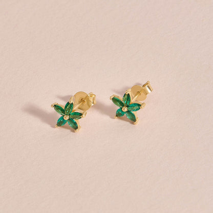 Emerald Flower Earrings in Gold