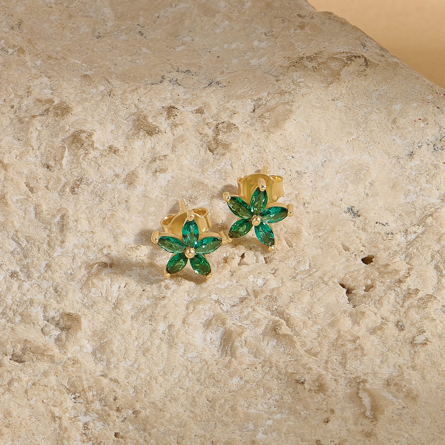Emerald Flower Earrings in Gold