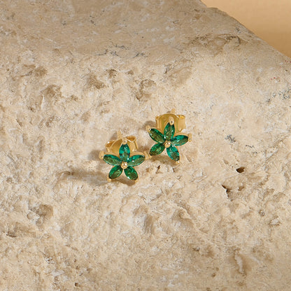 Emerald Flower Earrings in Gold
