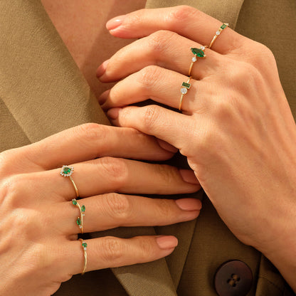 Emerald Leaf Ring in Gold
