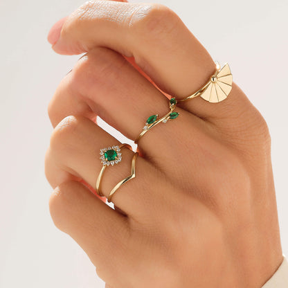 Emerald Leaf Ring in Gold