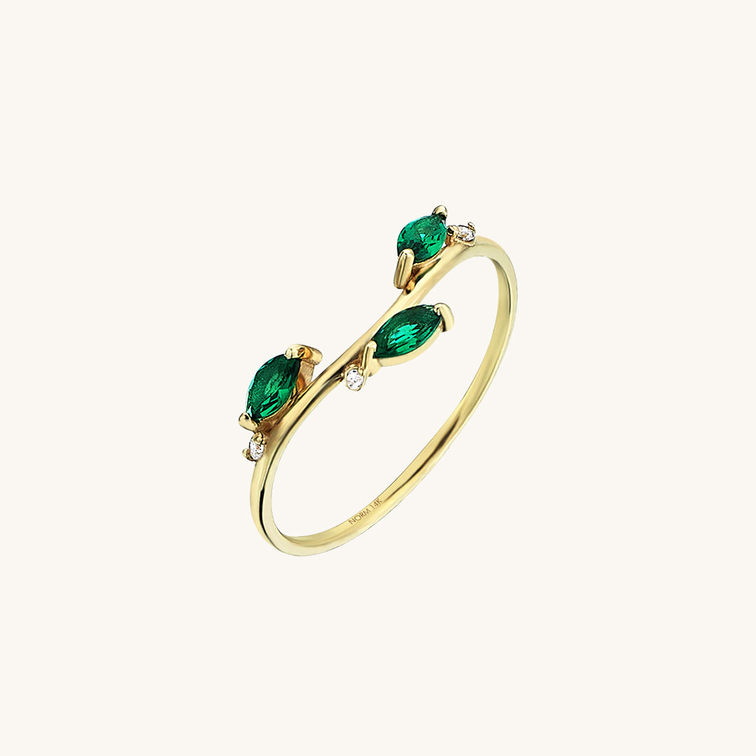 Emerald Leaf Ring in Gold