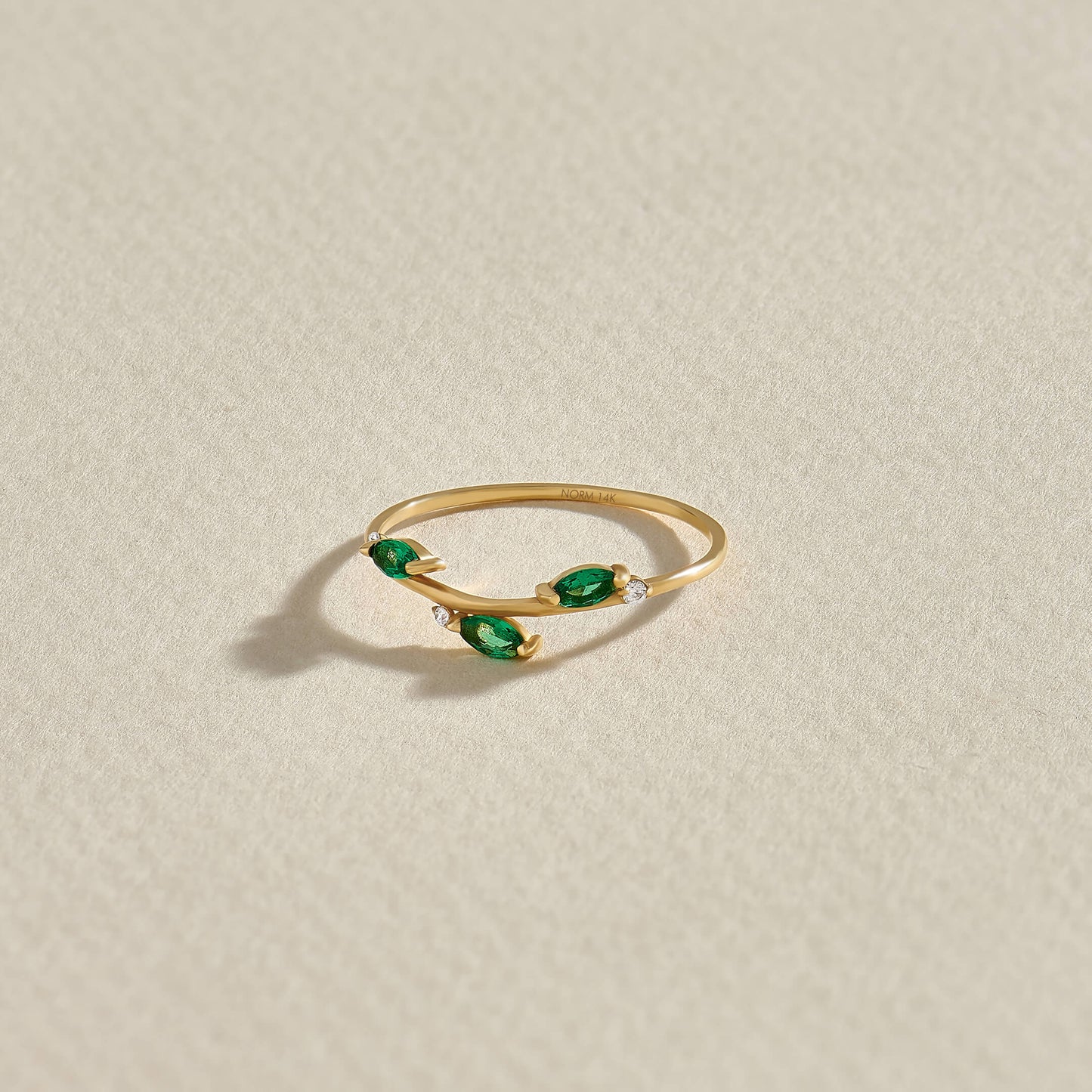 Emerald Leaf Ring in Gold