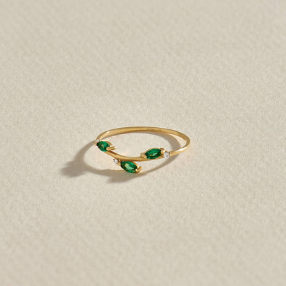 Emerald Leaf Ring in Gold