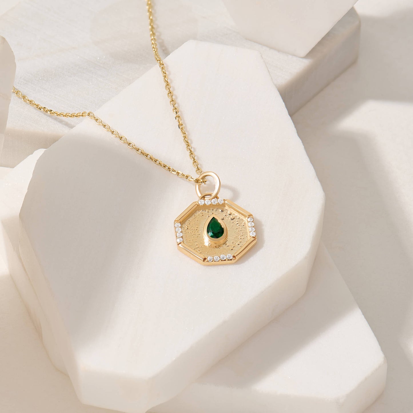 Emerald Octagon Necklace in Gold