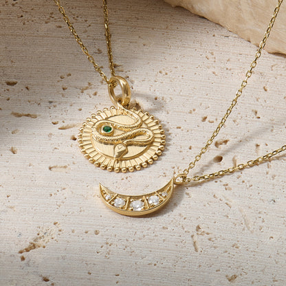 Emerald Snake Coin Necklace in Gold