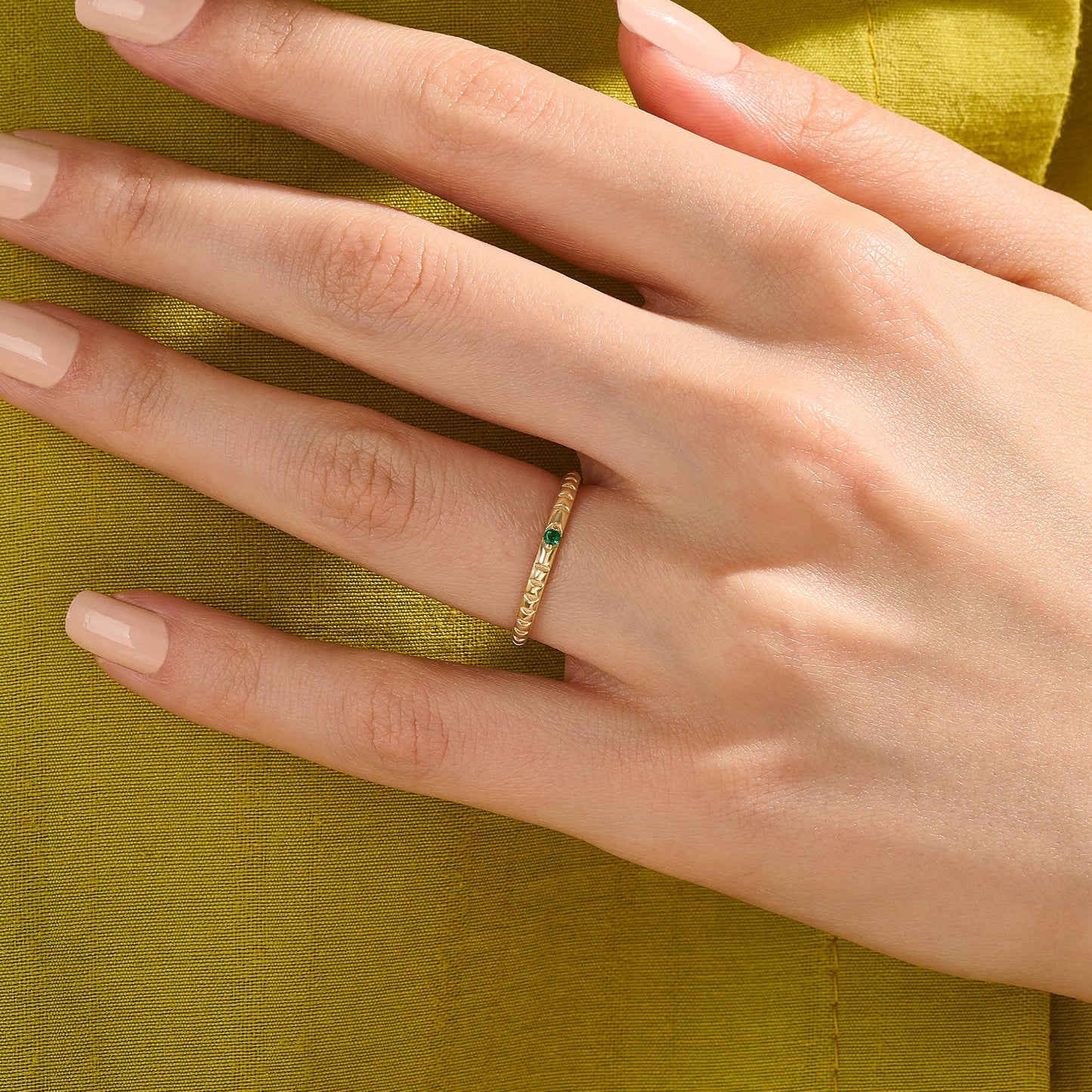 Emerald Solitaire Square Band Ring in Gold