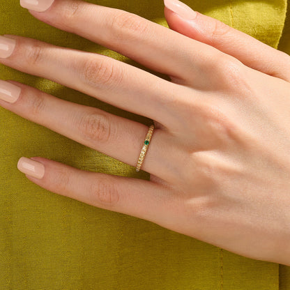 Emerald Solitaire Square Band Ring in Gold