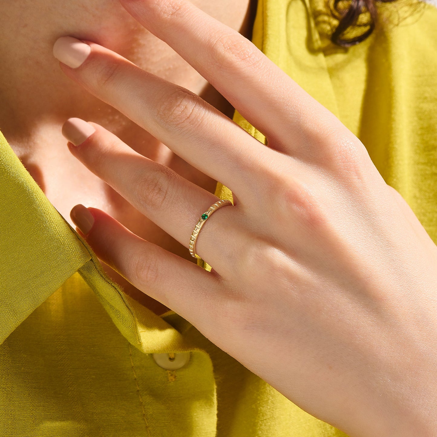 Emerald Solitaire Square Band Ring in Gold