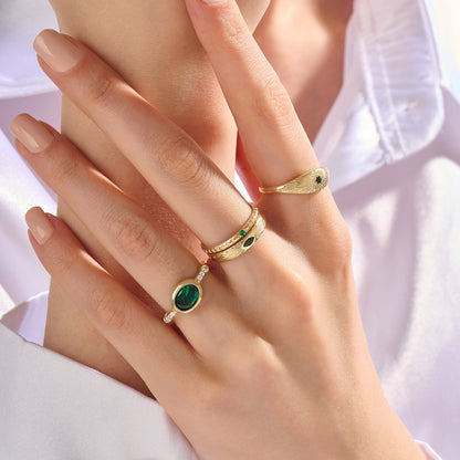 Emerald Solitaire Square Band Ring in Gold