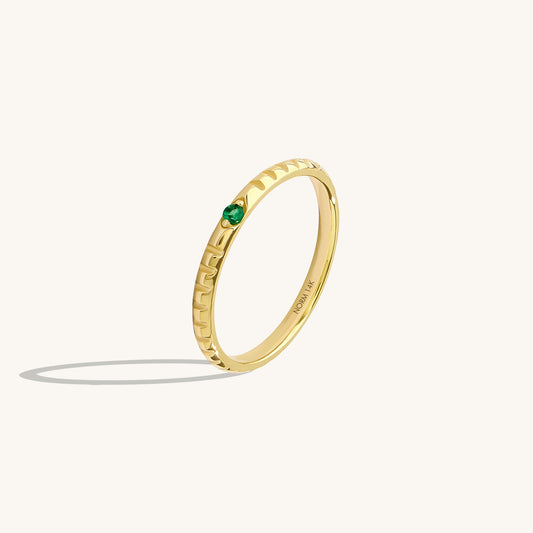 Emerald Solitaire Square Band Ring in Gold