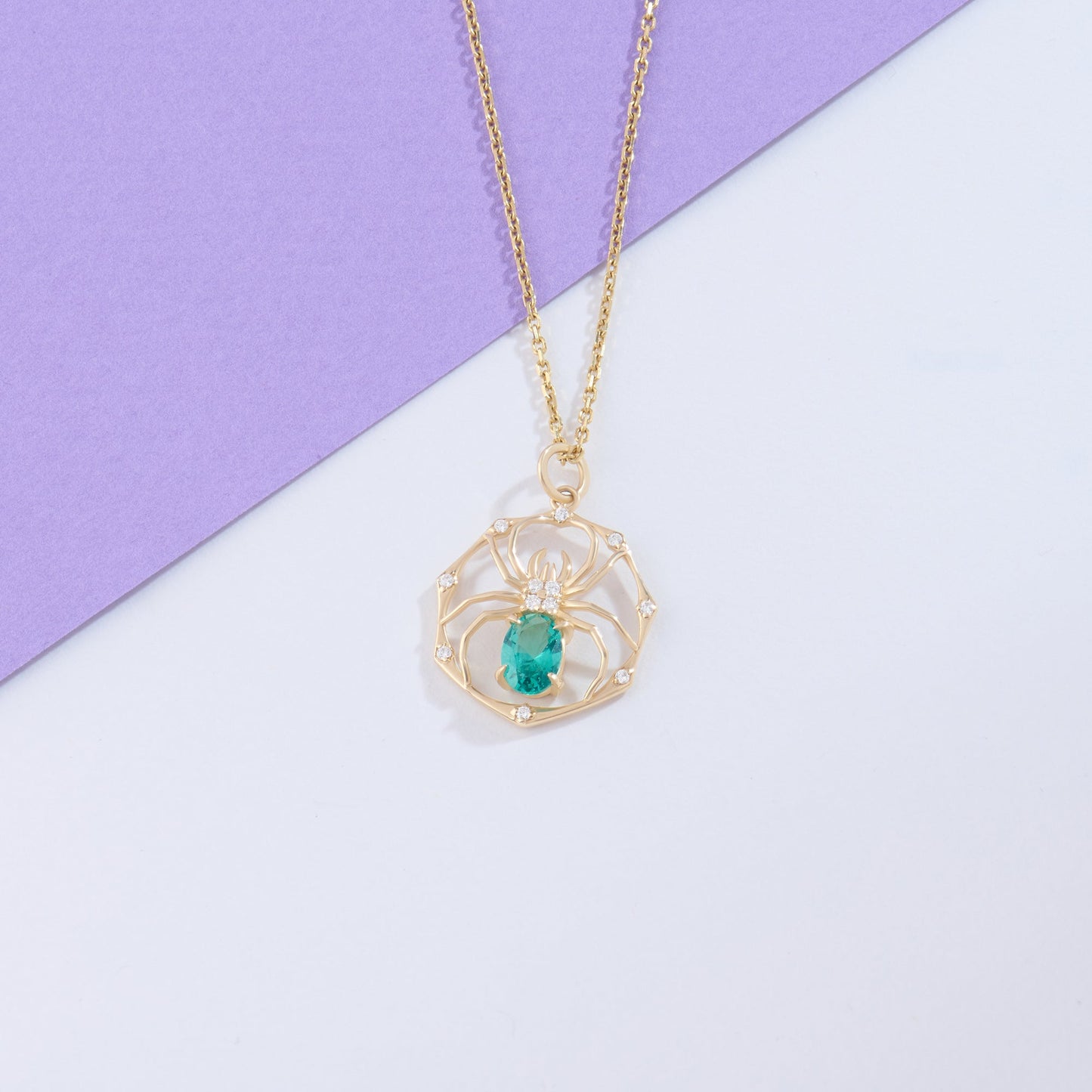 Emerald Spider Necklace in Gold