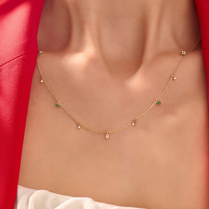 Emerald Station Necklace in Gold
