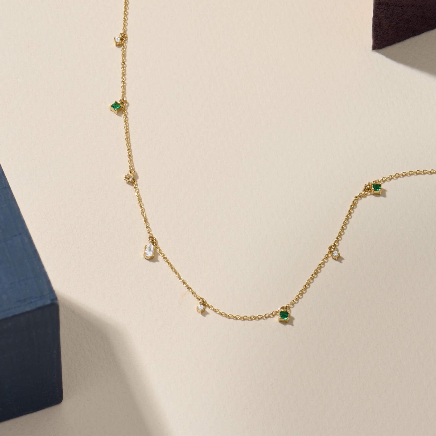 Emerald Station Necklace in Gold