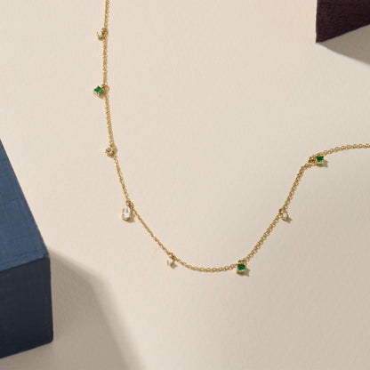 Emerald Station Necklace in Gold