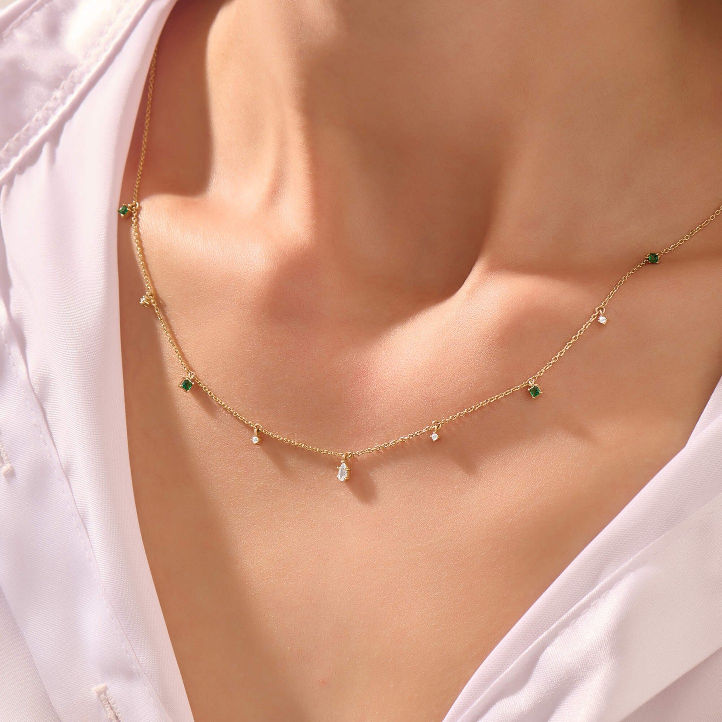 Emerald Station Necklace in Gold