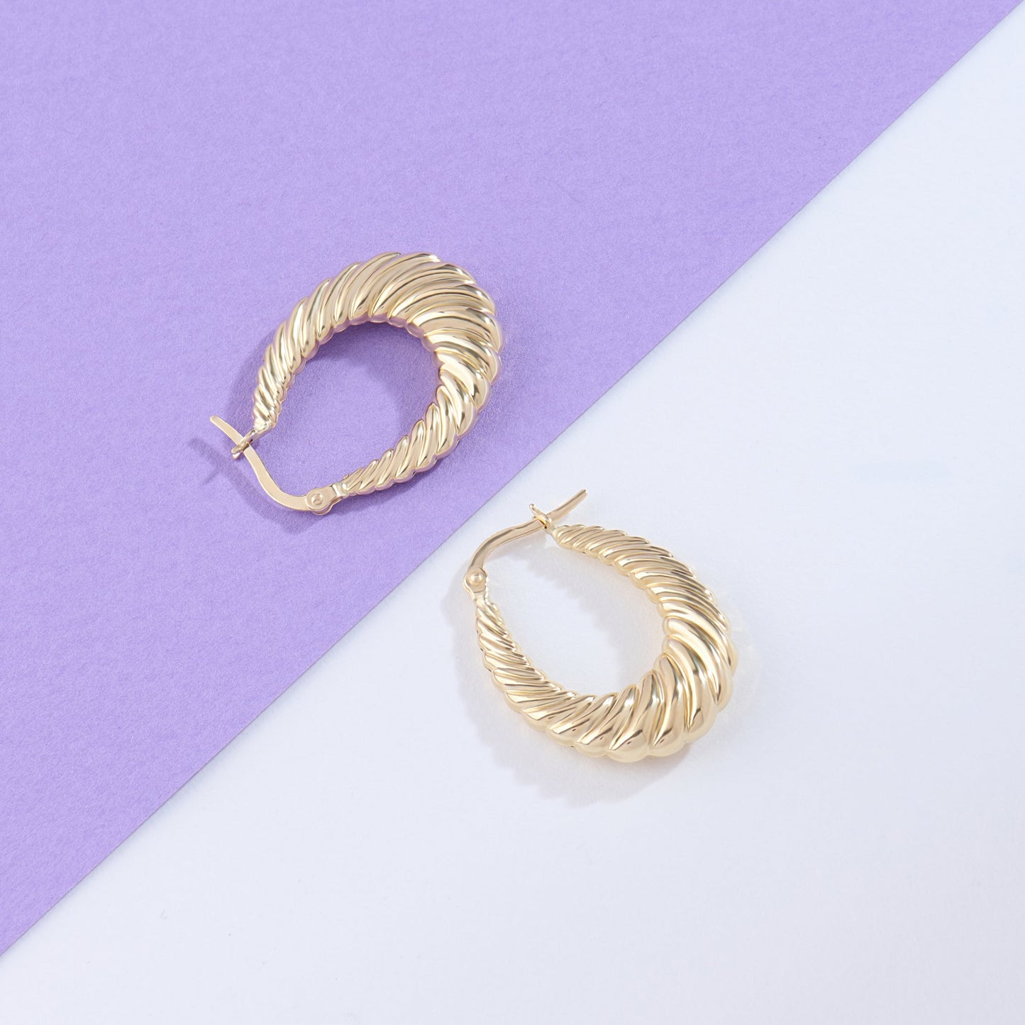 Flat Croissant Hoop Earrings in Gold