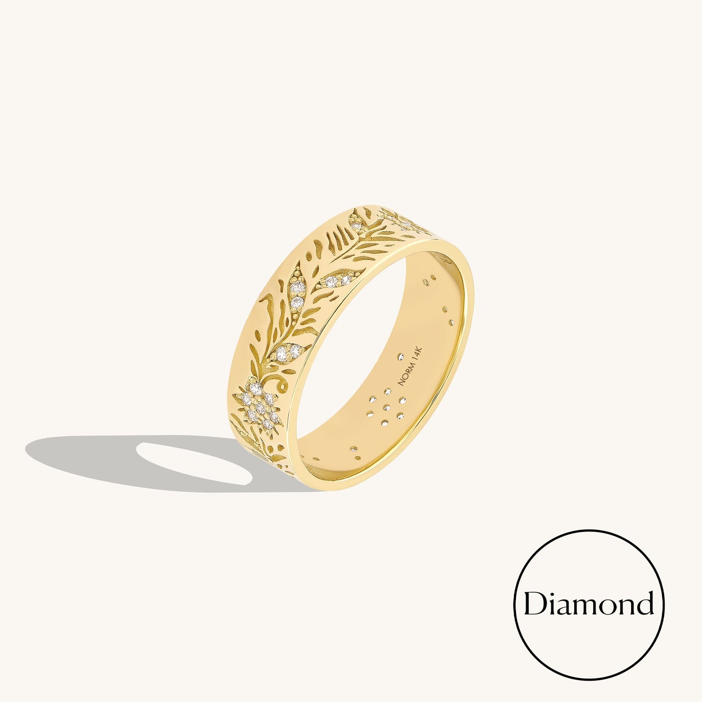 Floral Diamond Band Ring in Gold