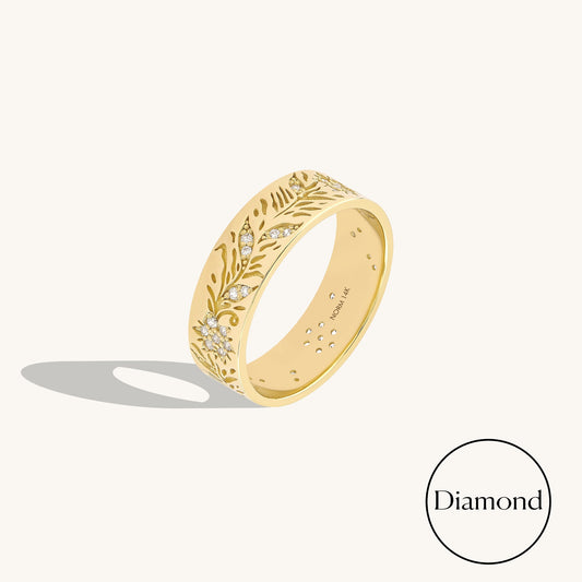 Floral Diamond Band Ring in Gold