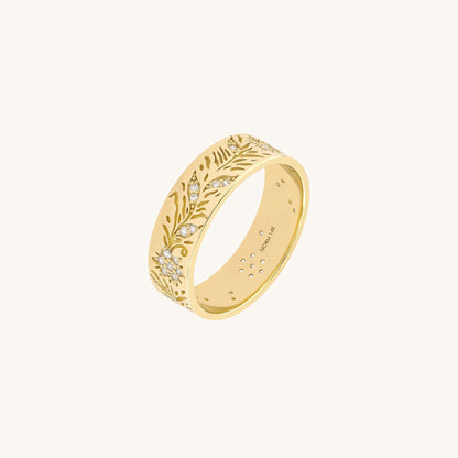 Floral Diamond Band Ring in Gold