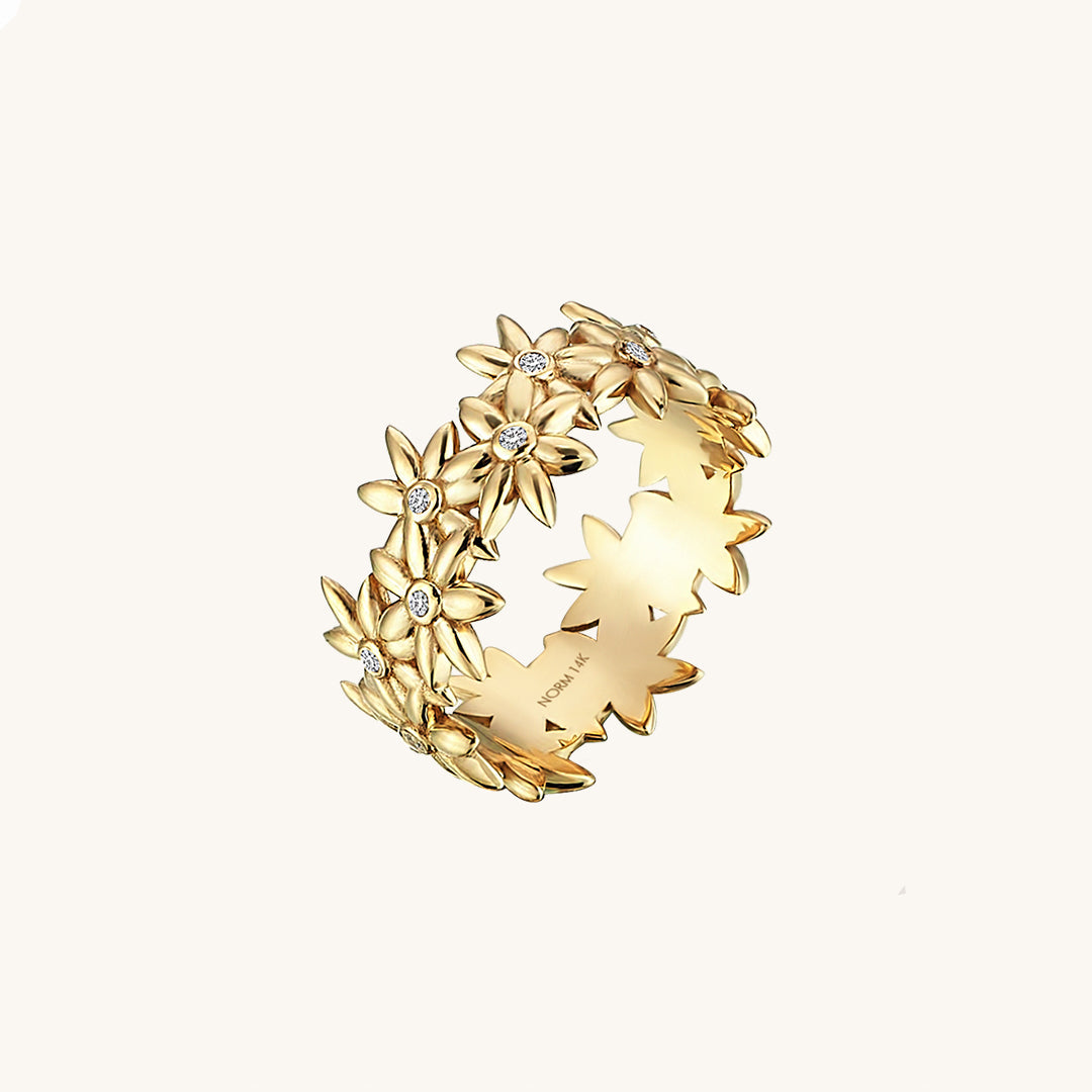 Bold Flower Band Ring in Gold
