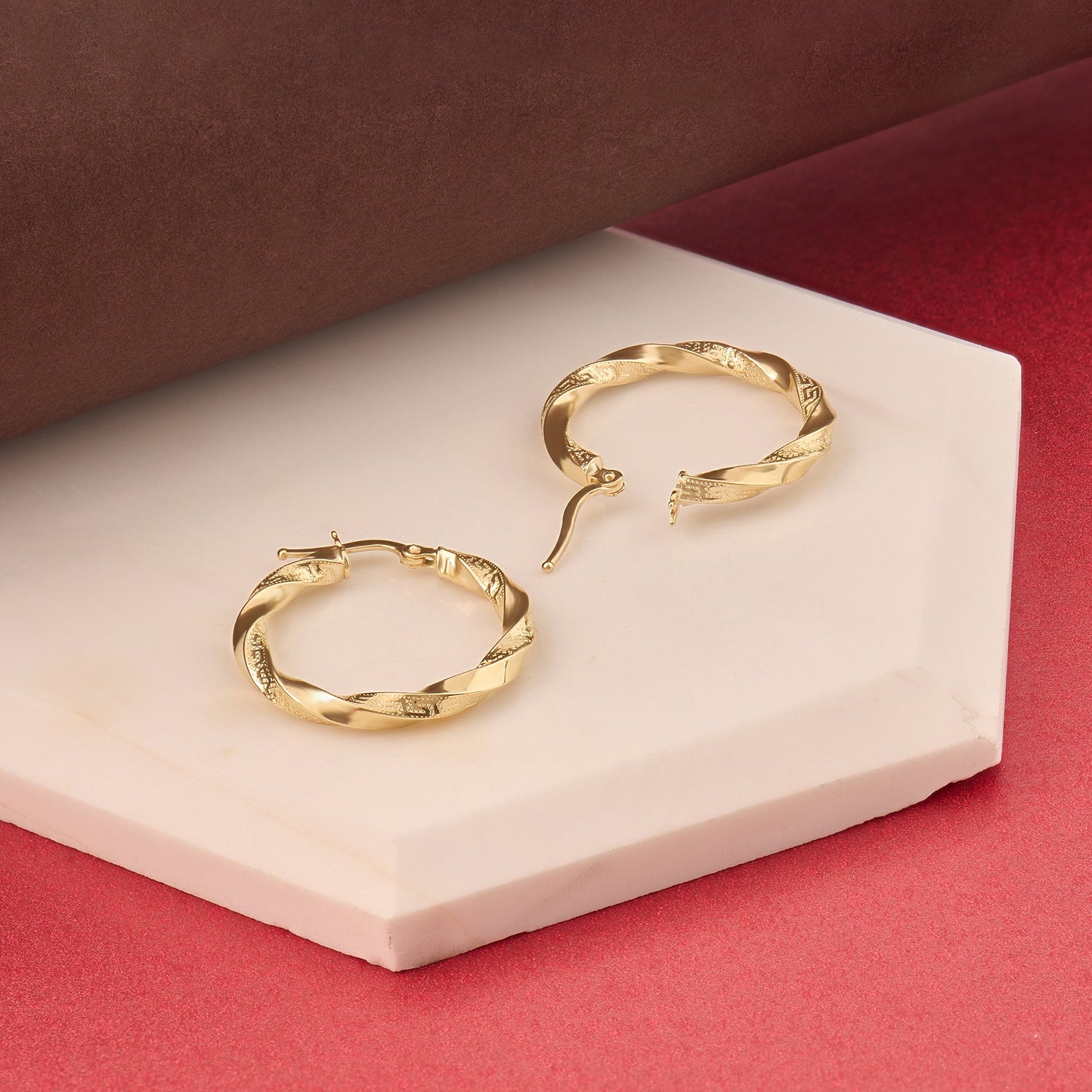 Greek Twist Hoop Earrings in Gold