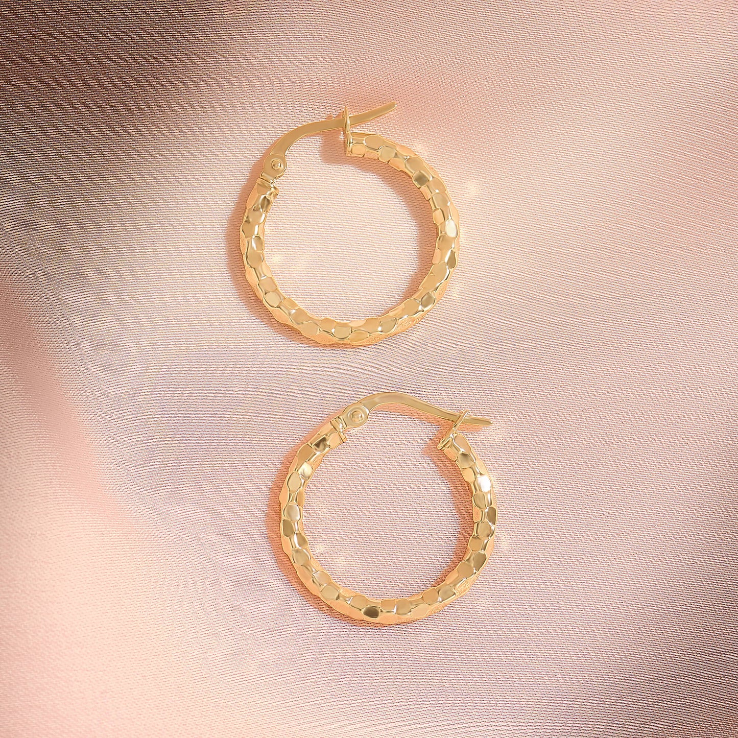 Hammered Hoop Earrings in Gold
