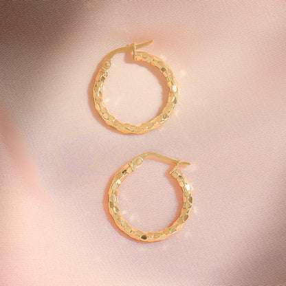 Hammered Hoop Earrings in Gold