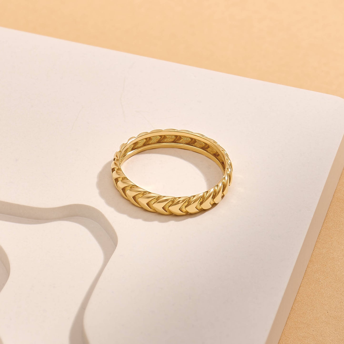 Herringbone Wedding Band Ring in Gold