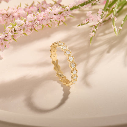 Hexagon Eternity Band Ring in Gold
