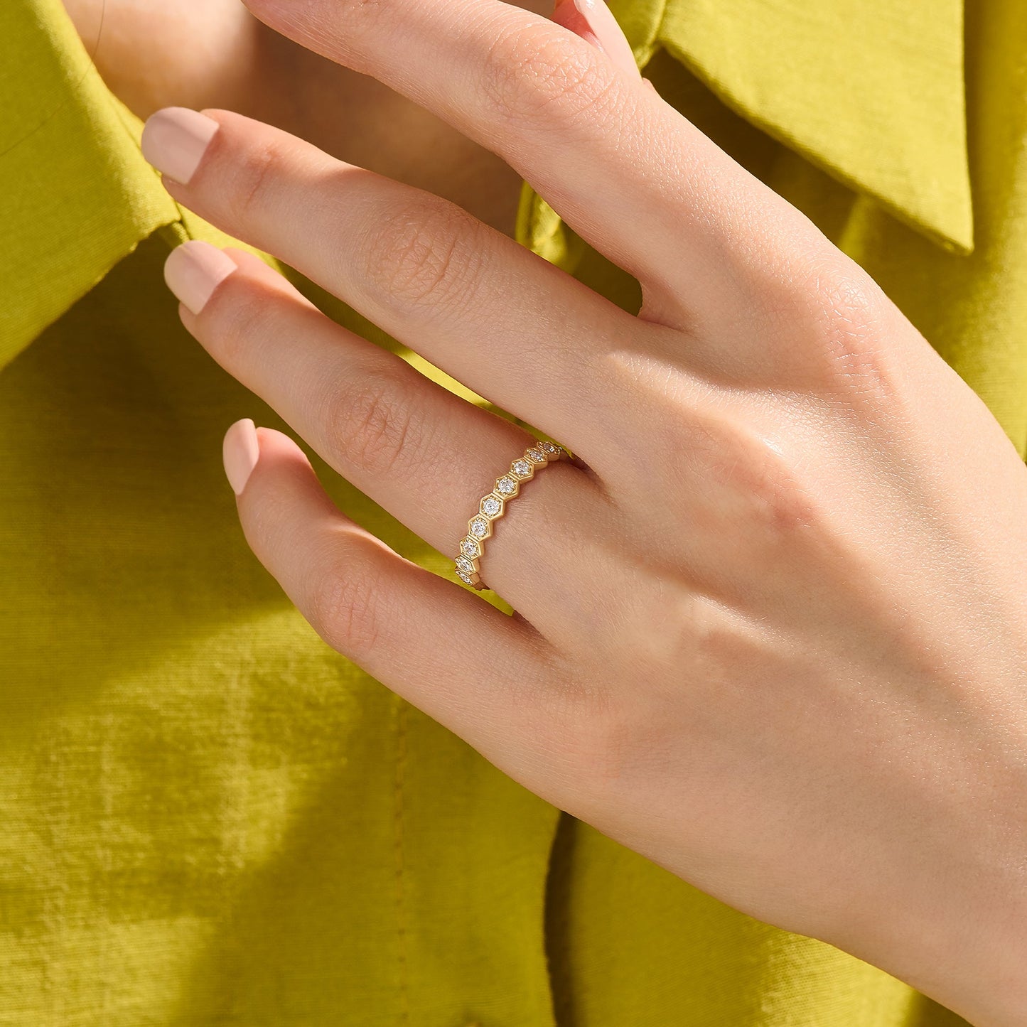 Hexagon Eternity Band Ring in Gold