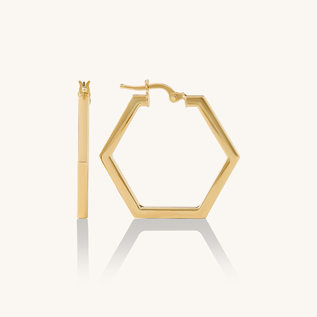 Hexagon Hoop Earrings in Gold