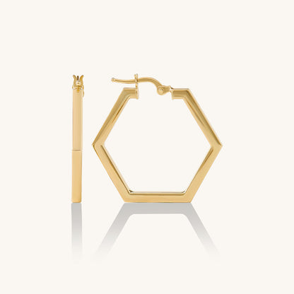 Hexagon Hoop Earrings in Gold