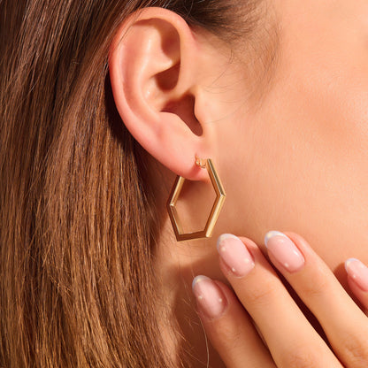 Hexagon Hoop Earrings in Gold