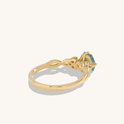 Hexagon Moss Agate Celtic Solitaire Ring in Gold