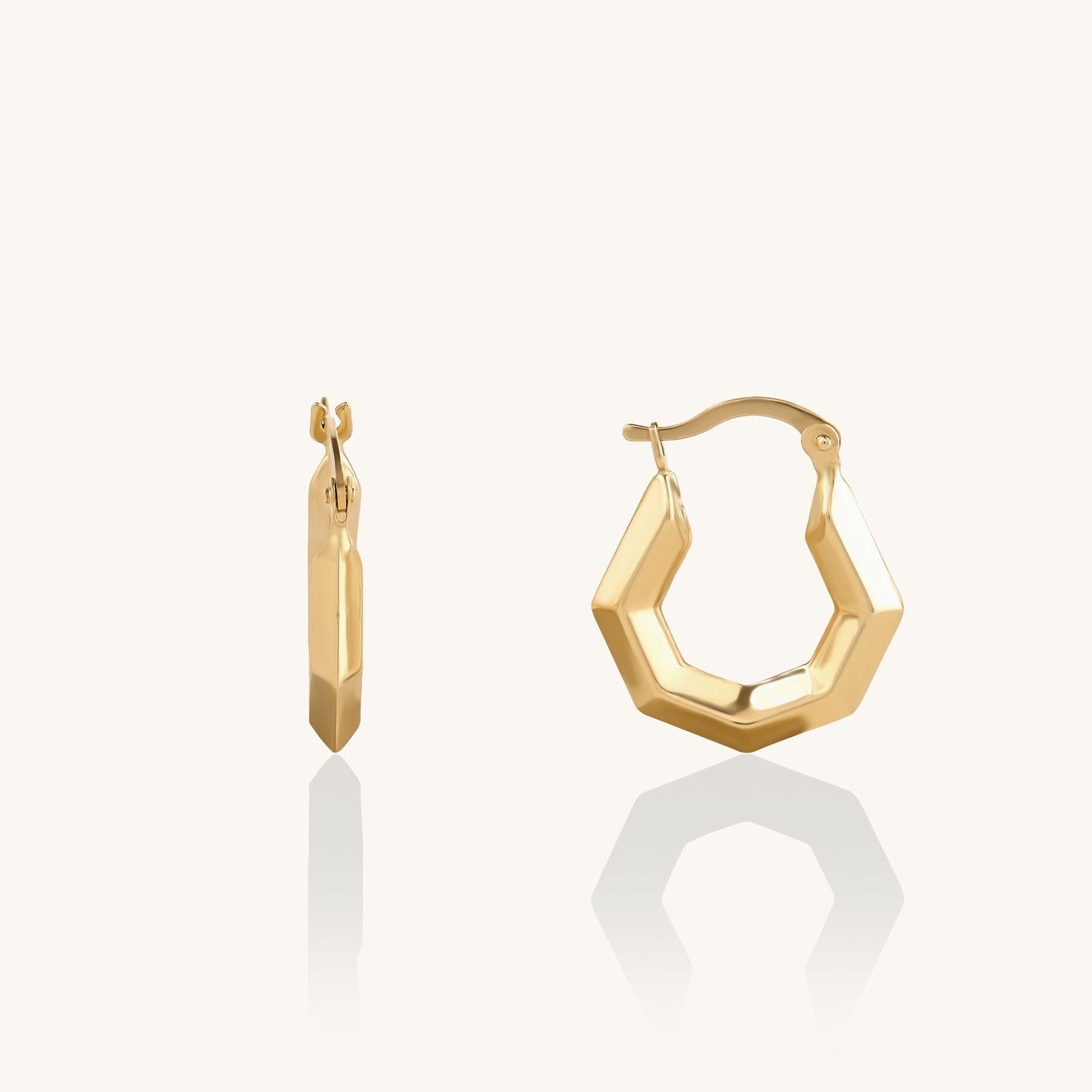 Hexagon Tube Hoop Earrings in Gold