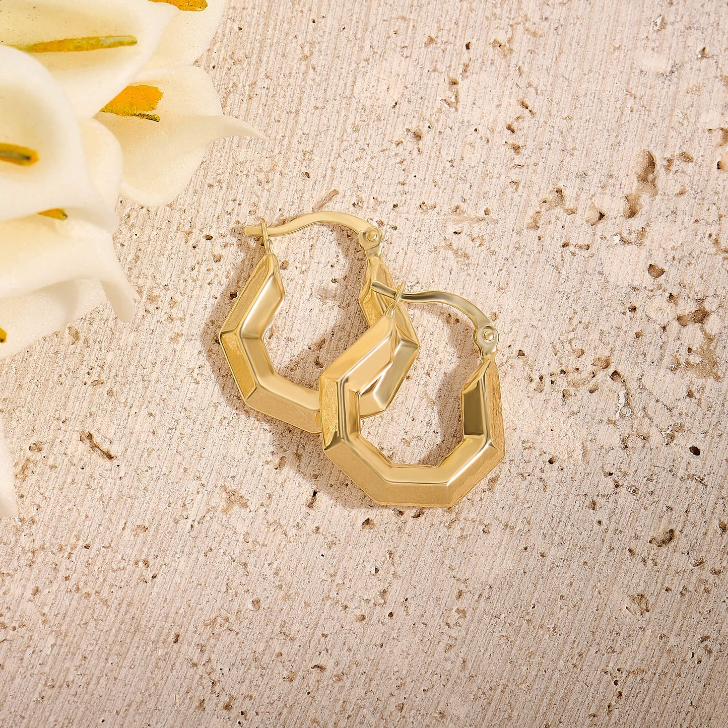 Hexagon Tube Hoop Earrings in Gold