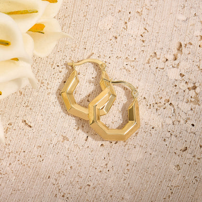 Hexagon Tube Hoop Earrings in Gold