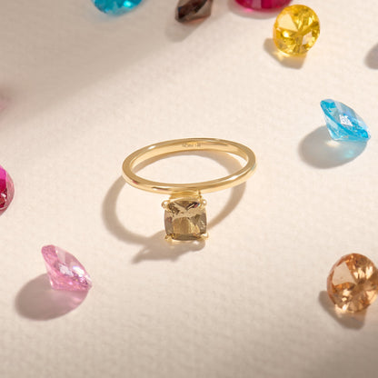 Hover Smokey Gray Cushion Solitaire Ring in Gold