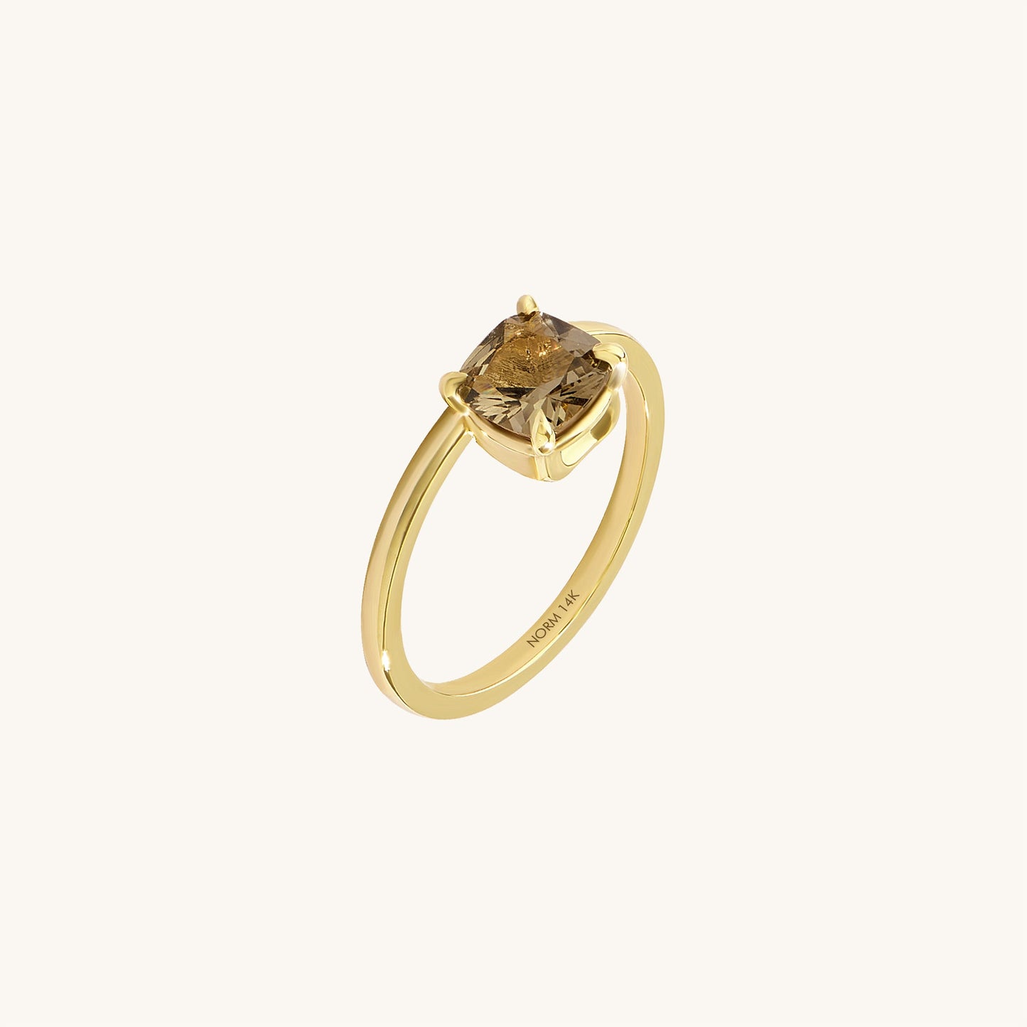 Hover Smokey Gray Cushion Solitaire Ring in Gold